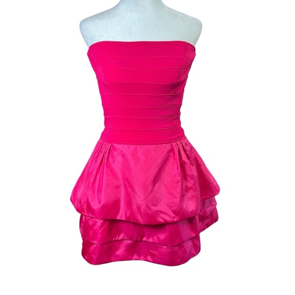 VTG 80s Tadashi Shoji Strapless Barbie Pink Mini Cocktail Dress Tiered USA Sz XS - Picture 2 of 10